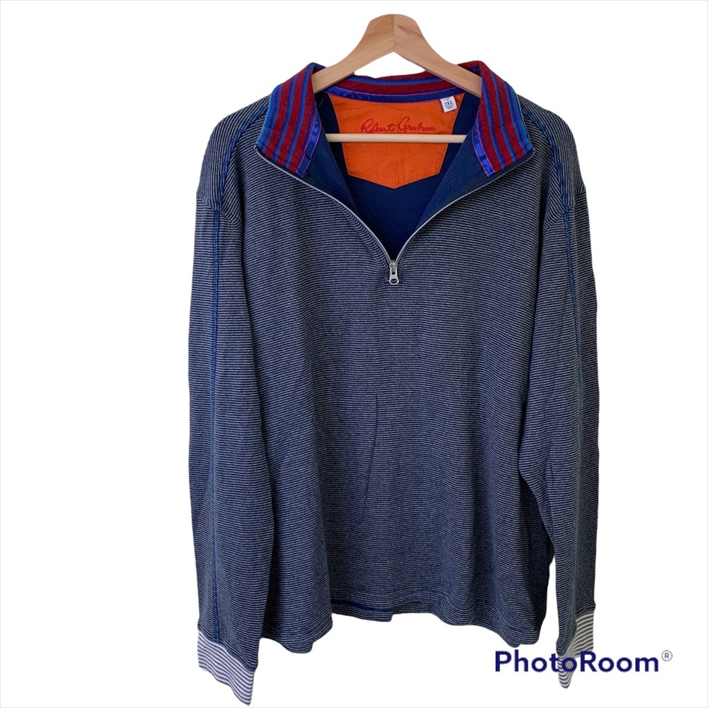 Robert Graham Reversible Blue Striped 1/4 Zip Pullover in Size XXL
